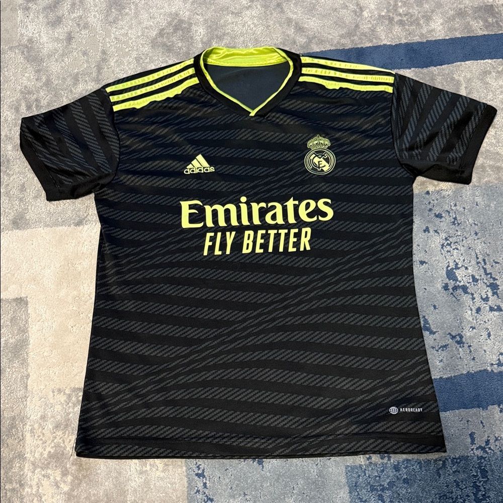 adidas Black and Neon Yellow Real Madrid Training Jersey